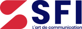 a blue and red logo